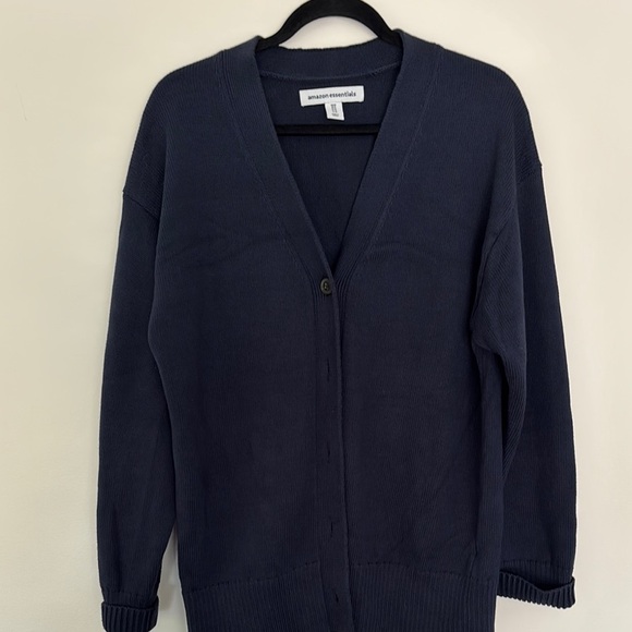 NWOT Navy M 100% Cotton V-Neck Relaxed-Fit Cardigan — Soft, Midweight - Picture 2 of 7